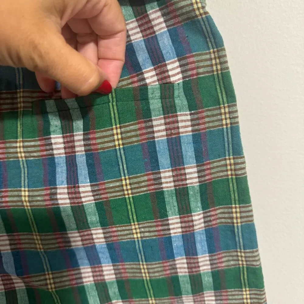 J.Crew Womens Green White Red Plaid Pleated Belted Dress Shorts Size 2 XS